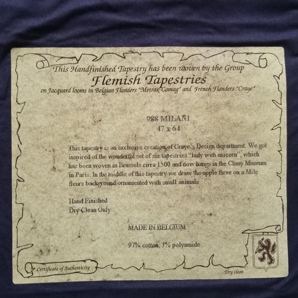 Flemish Tapestries Milani Made In Belgium Hand Finished With COA Wall Hanging - Picture 2 of 12